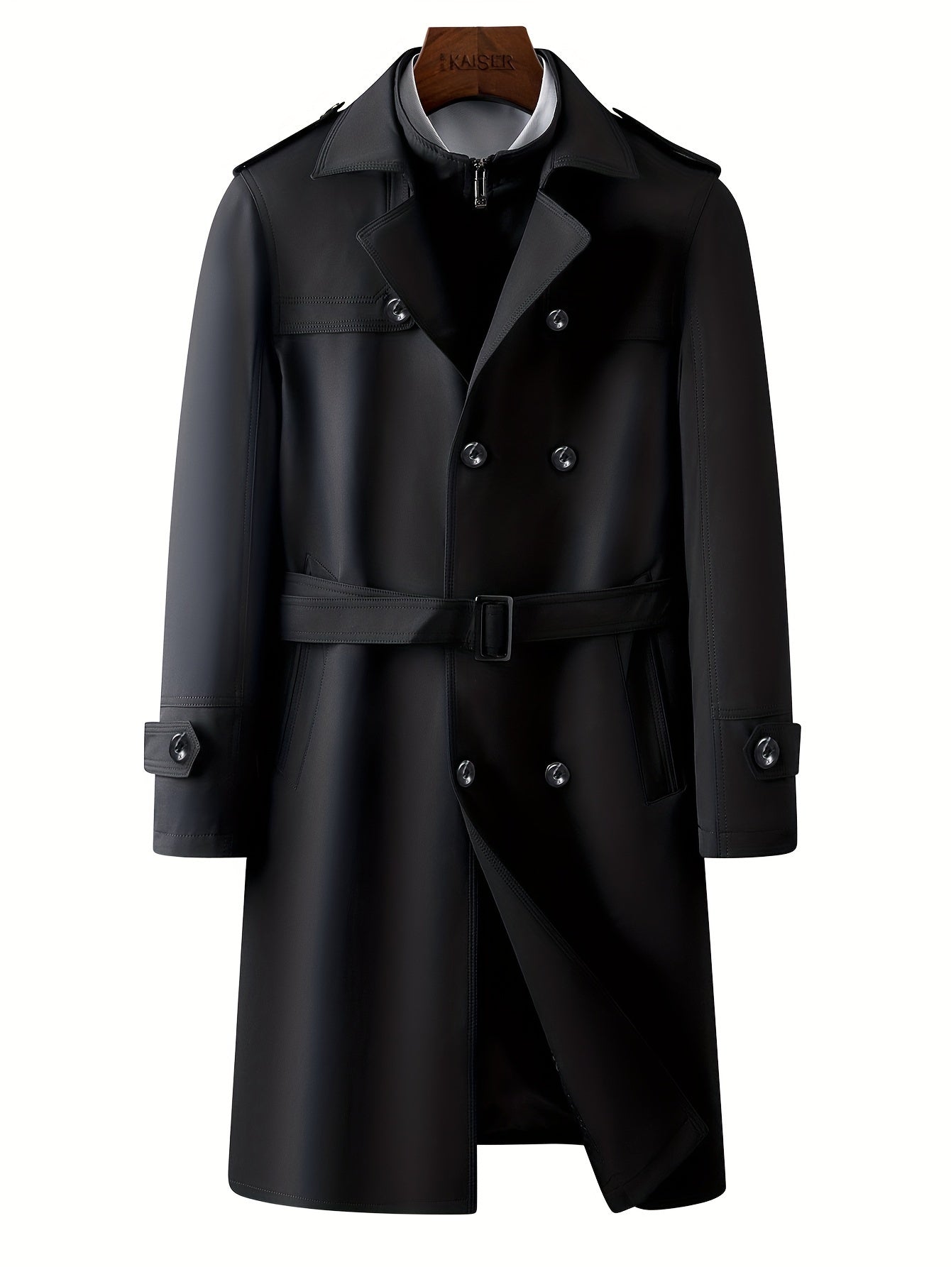 Coatify - Heren Dubbelknoop Trenchcoat met Riem en Epauletdetails