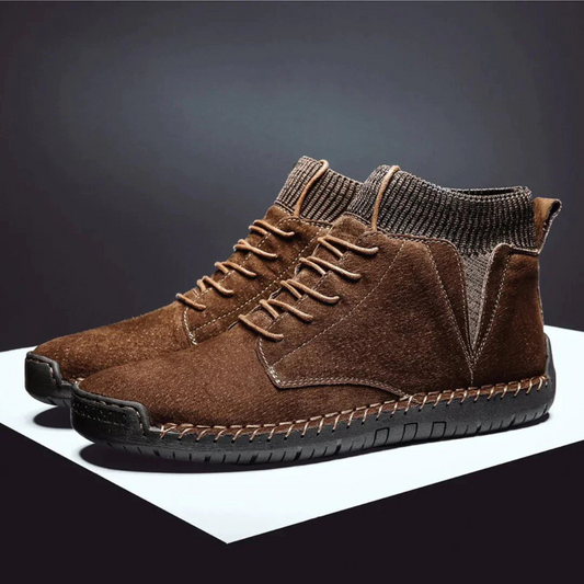 BootNow - Heren Hoge Suède Sneakers met Gebreide Enkelmanchet en Stiksel Details