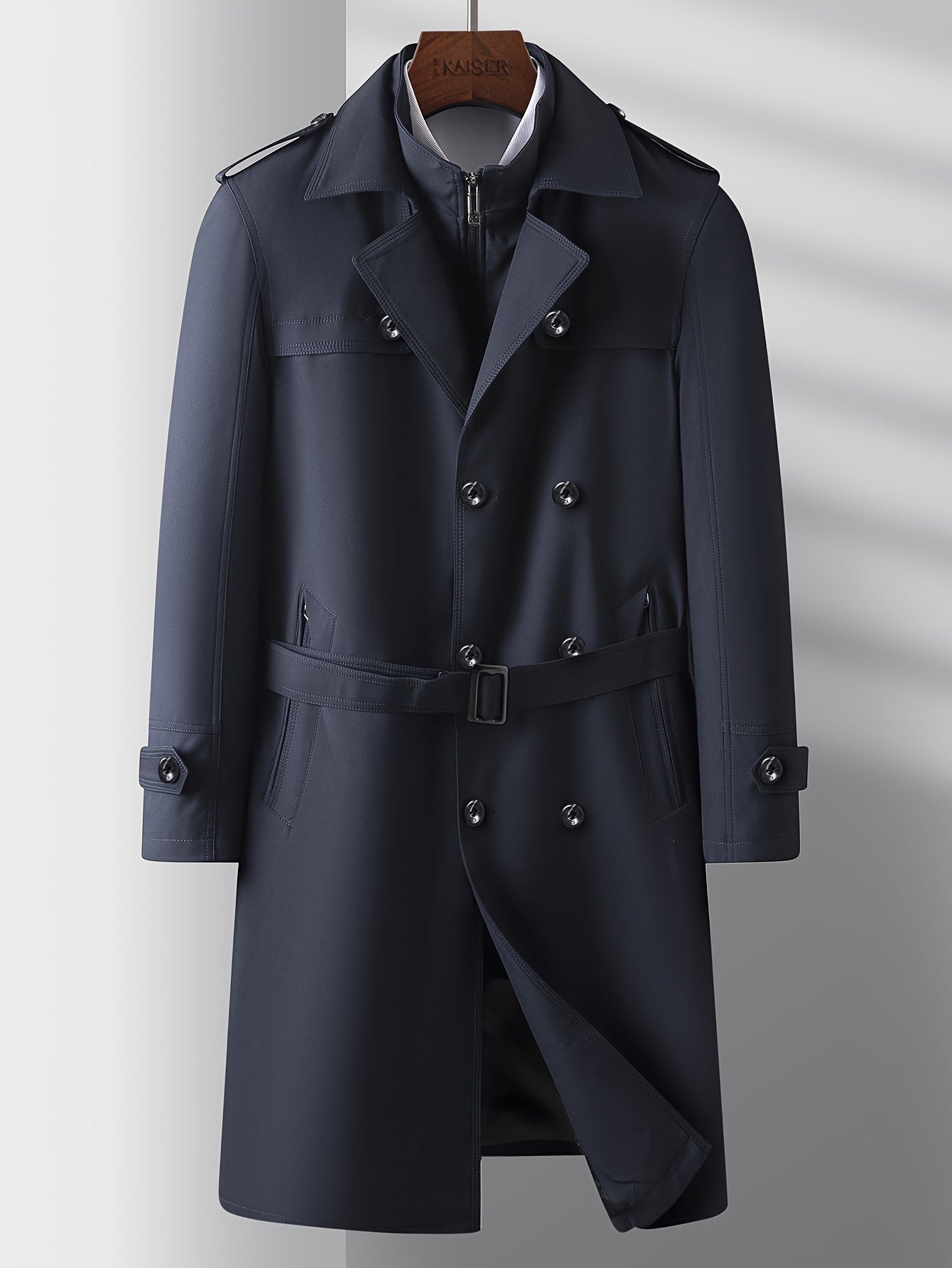 Coatify - Heren Dubbelknoop Trenchcoat met Riem en Epauletdetails