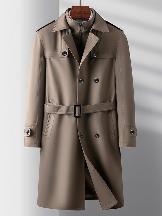 Coatify - Heren Dubbelknoop Trenchcoat met Riem en Epauletdetails