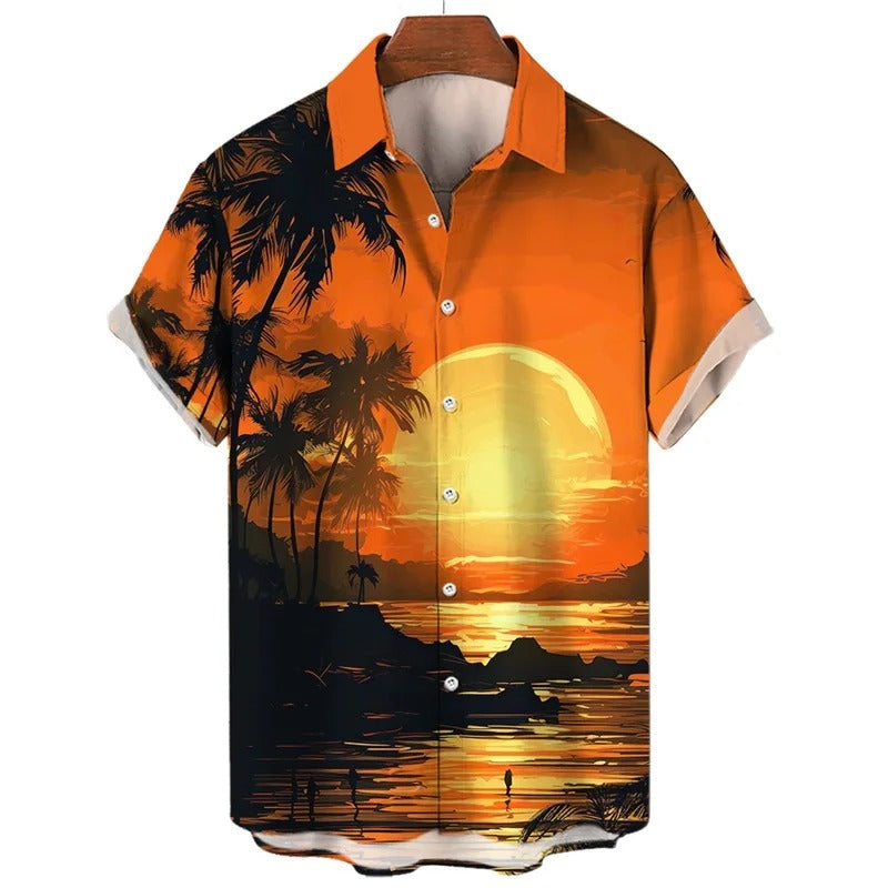 Amigo™ grafisch strand zonsondergang print Hawai overhemd