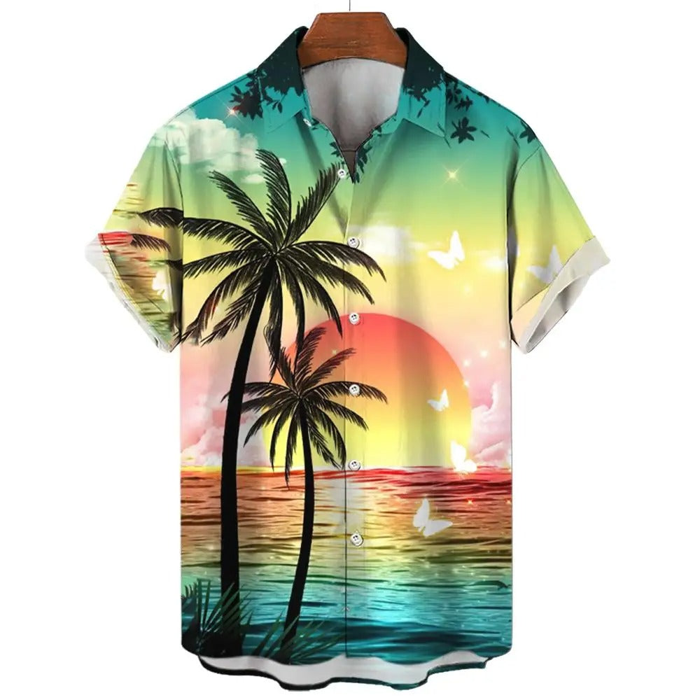 Amigo™ grafisch strand zonsondergang print Hawai overhemd