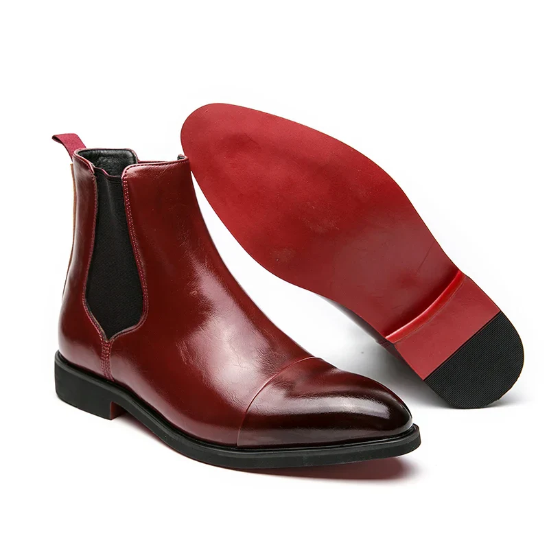 BootFit - Heren Leren Chelsea Boots met Cap Toe en Rode Zool Accent