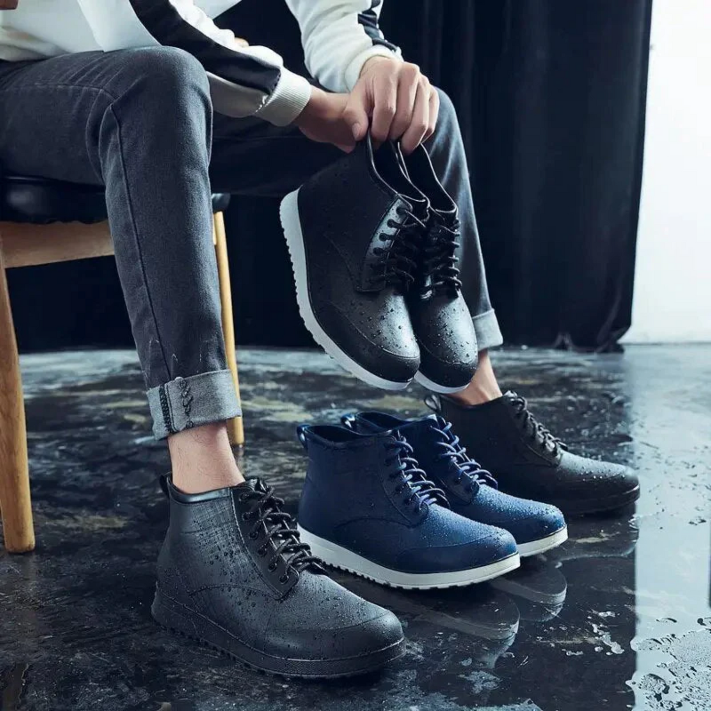 BootMax - Heren Waterdichte Hoge Sneakers met Vetersluiting en Textuur Zool