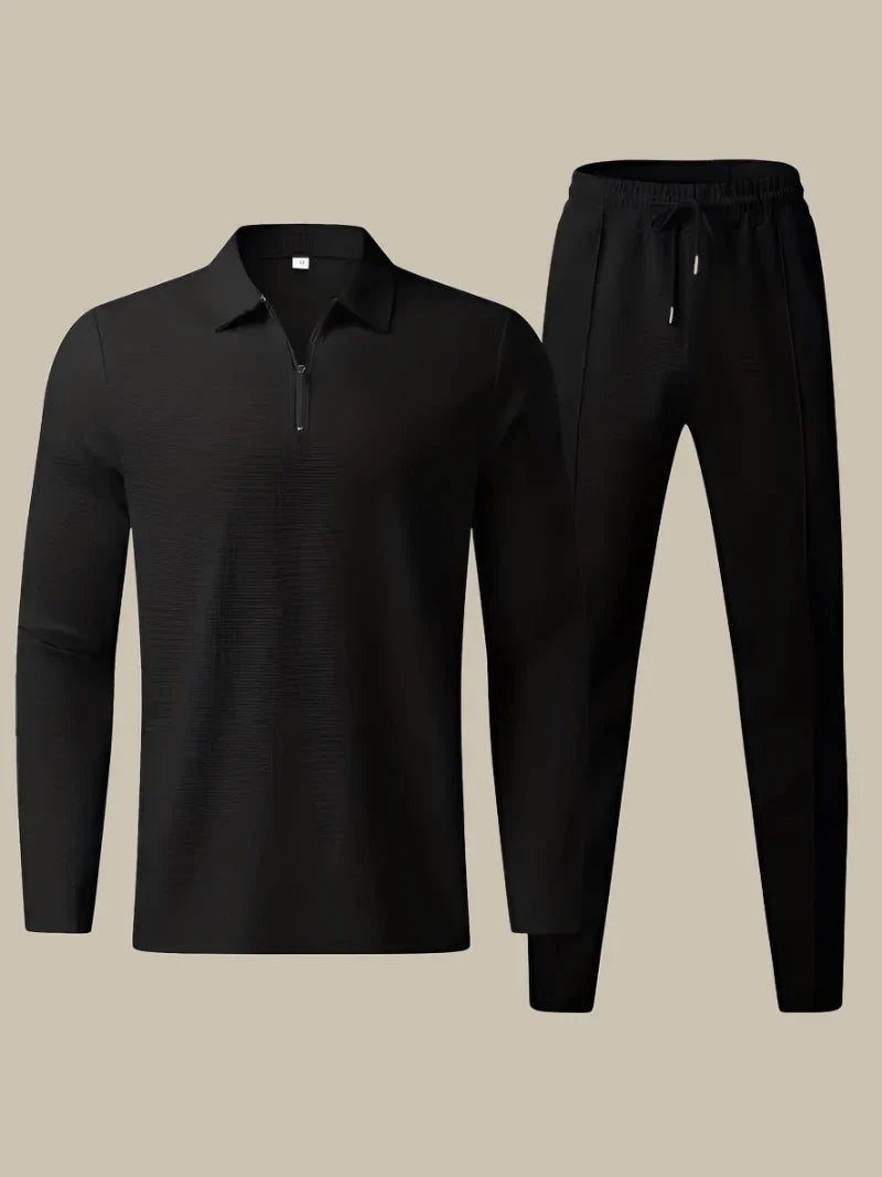 Zeta Tweedelige herenset | Trendy Longsleeve polo met bijpassende broek