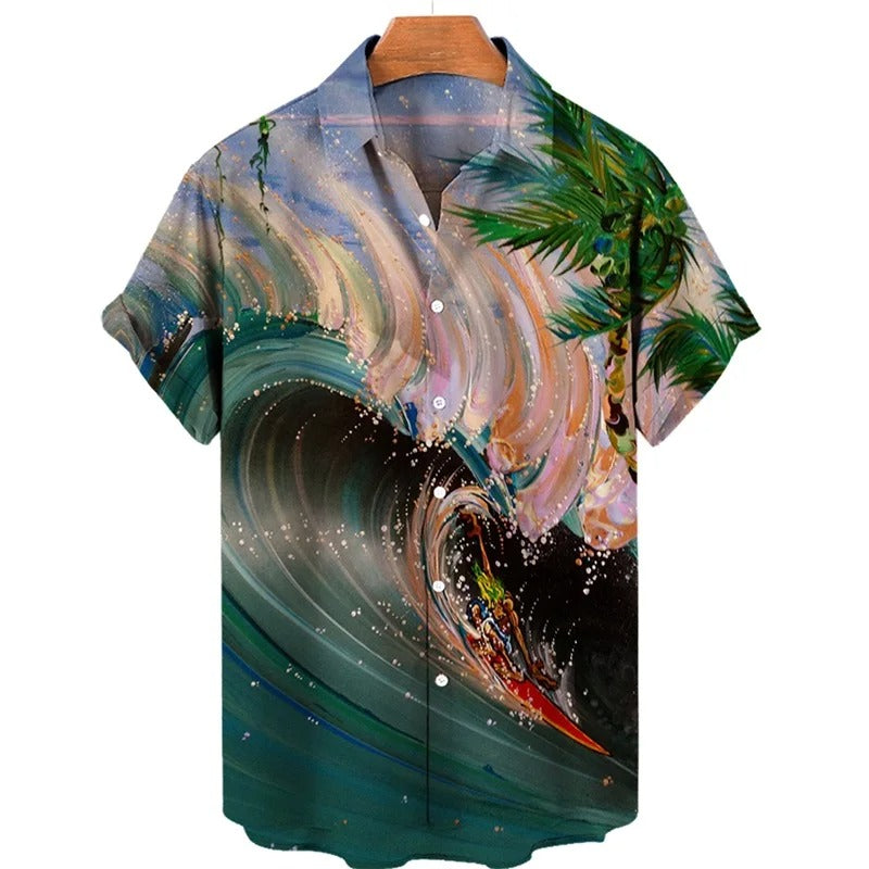 Amigo™ grafisch strand zonsondergang print Hawai overhemd