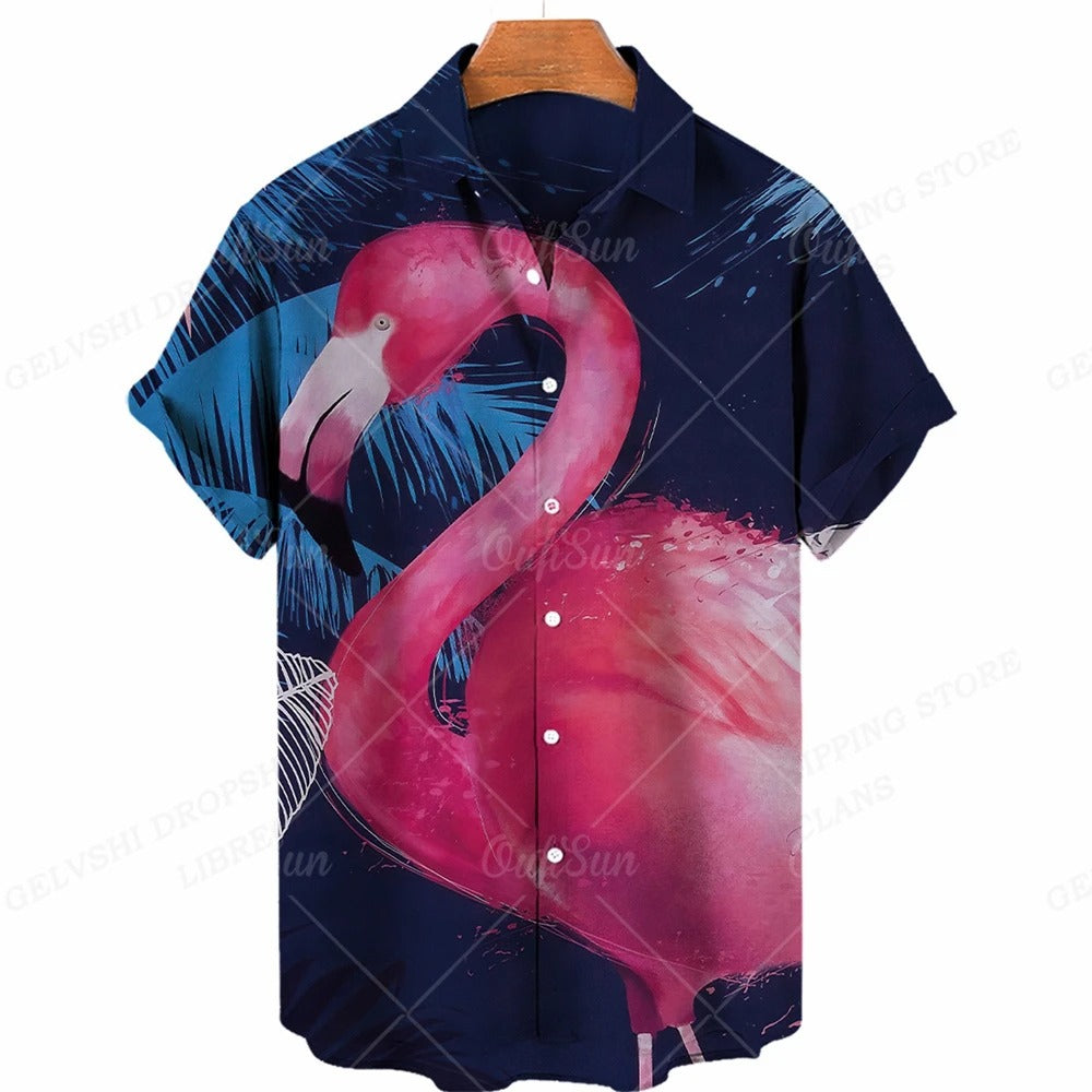 Amigo™ 3D flamingo bedrukt Hawai overhemd