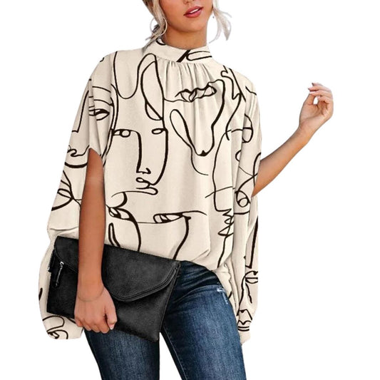 Blouse met abstracte print en opstaande kraag