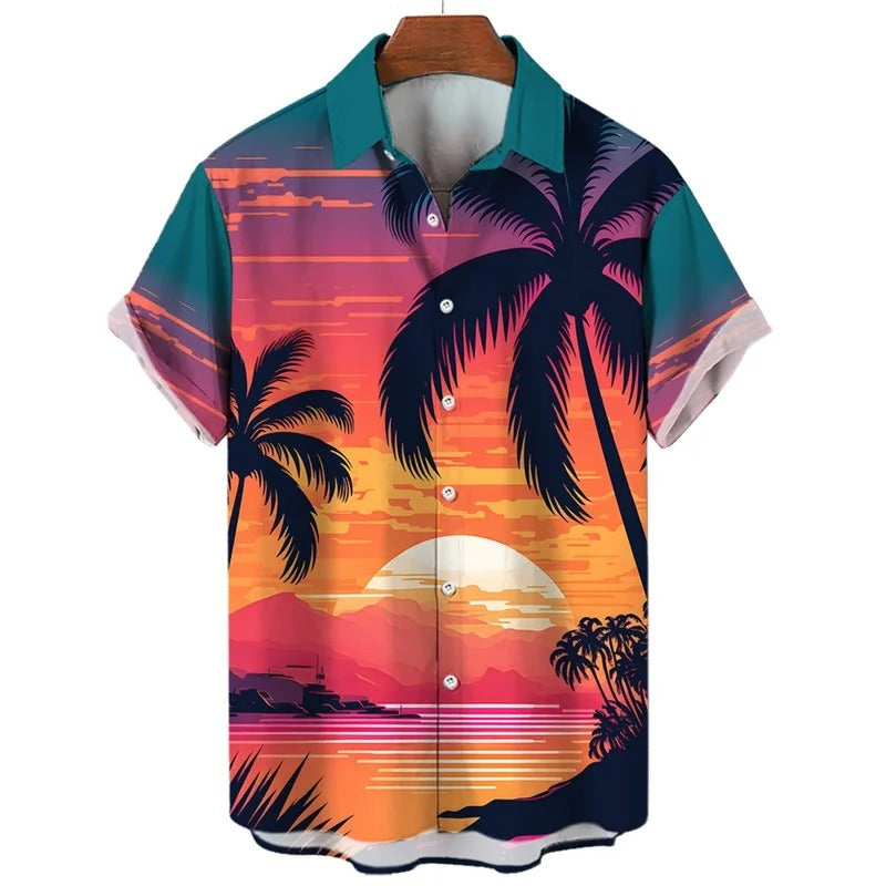 Amigo™ grafisch strand zonsondergang print Hawai overhemd