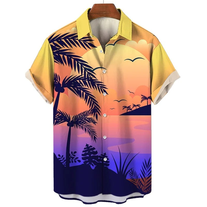 Amigo™ grafisch strand zonsondergang print Hawai overhemd