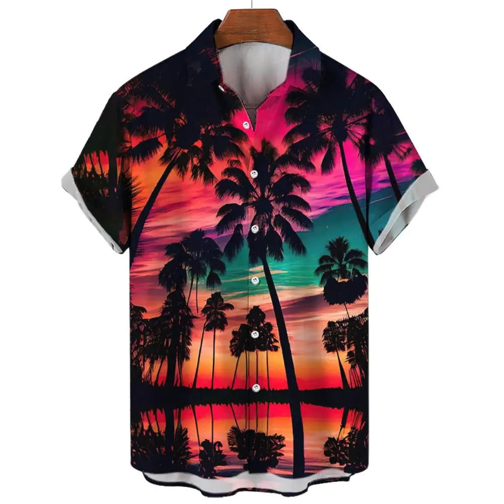 Amigo™ grafisch strand zonsondergang print Hawai overhemd