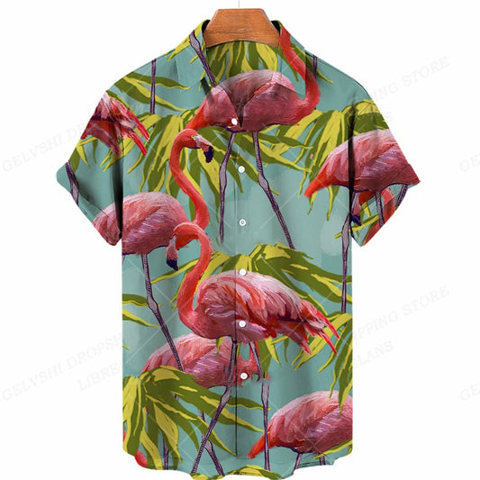 Amigo™ 3D flamingo bedrukt Hawai overhemd