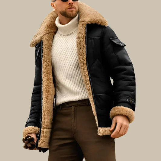 Aviator Winterjas | Stijlvolle lange leren winterjas heren met wol voering