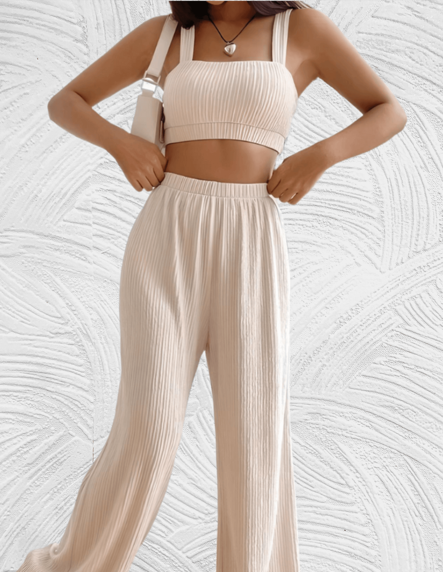 2-delige set met mouwloze cropped top met bijpassende broek met hoge taille