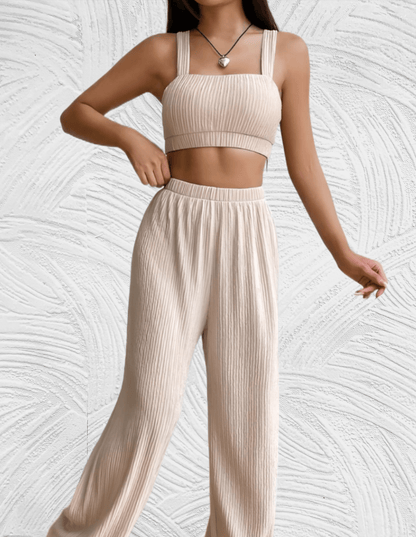 2-delige set met mouwloze cropped top met bijpassende broek met hoge taille