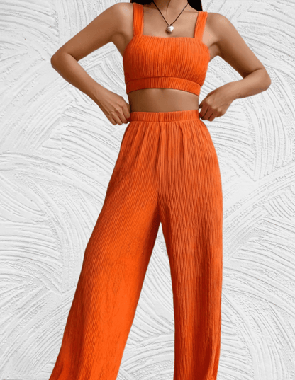 2-delige set met mouwloze cropped top met bijpassende broek met hoge taille