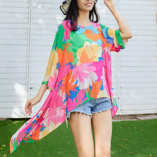 Chiffon blouse met bloemmotief in grote maten