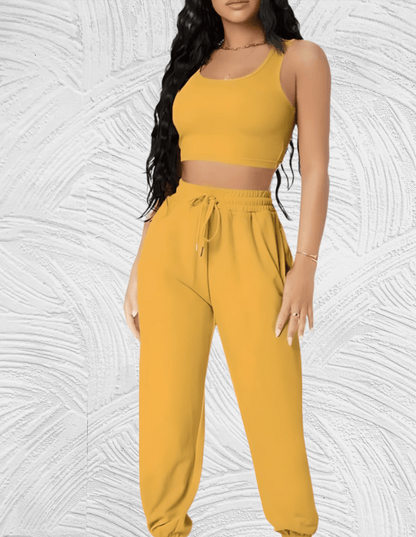 2-delige set met mouwloze crop top en losse broek met knoopsluiting