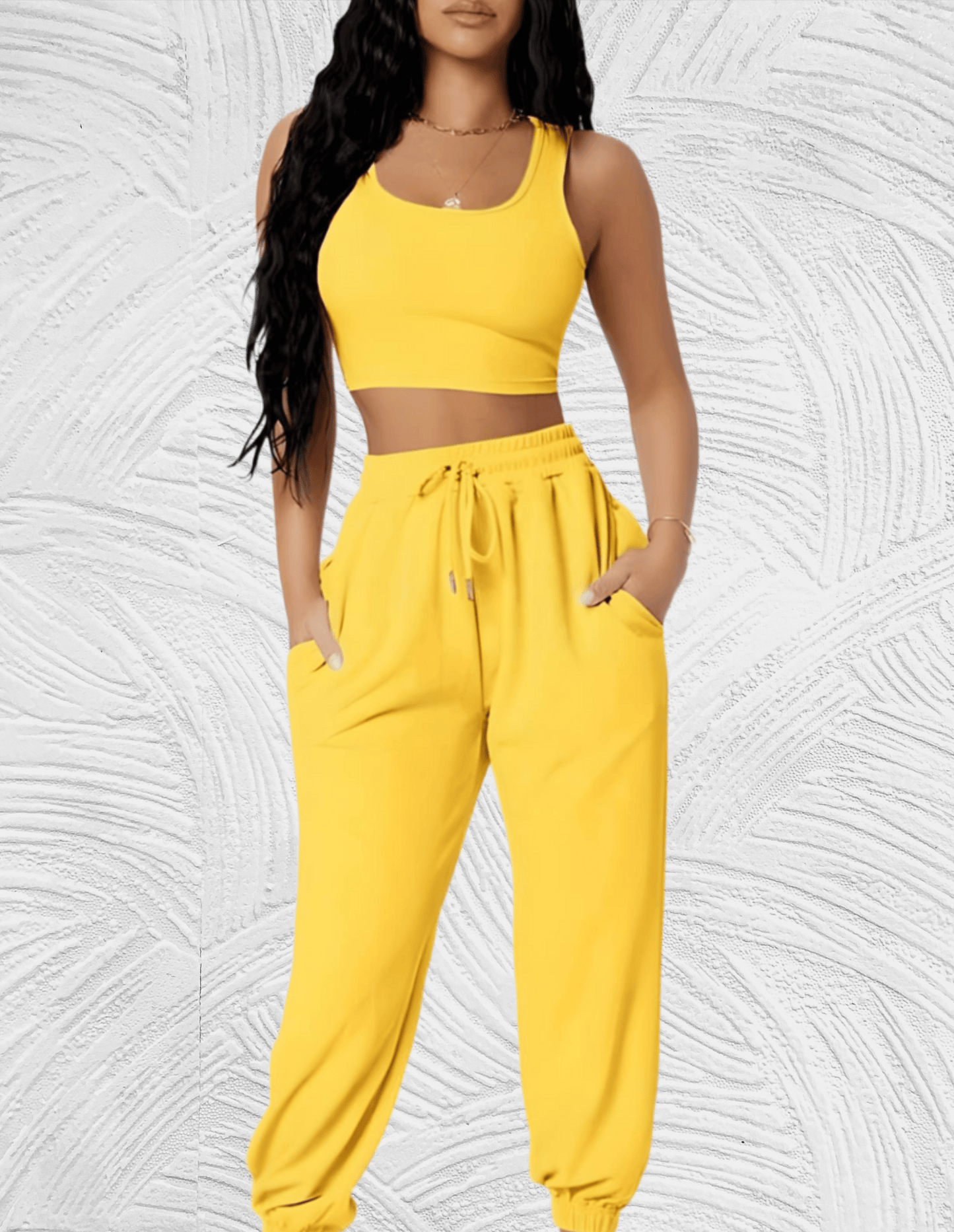 2-delige set met mouwloze crop top en losse broek met knoopsluiting