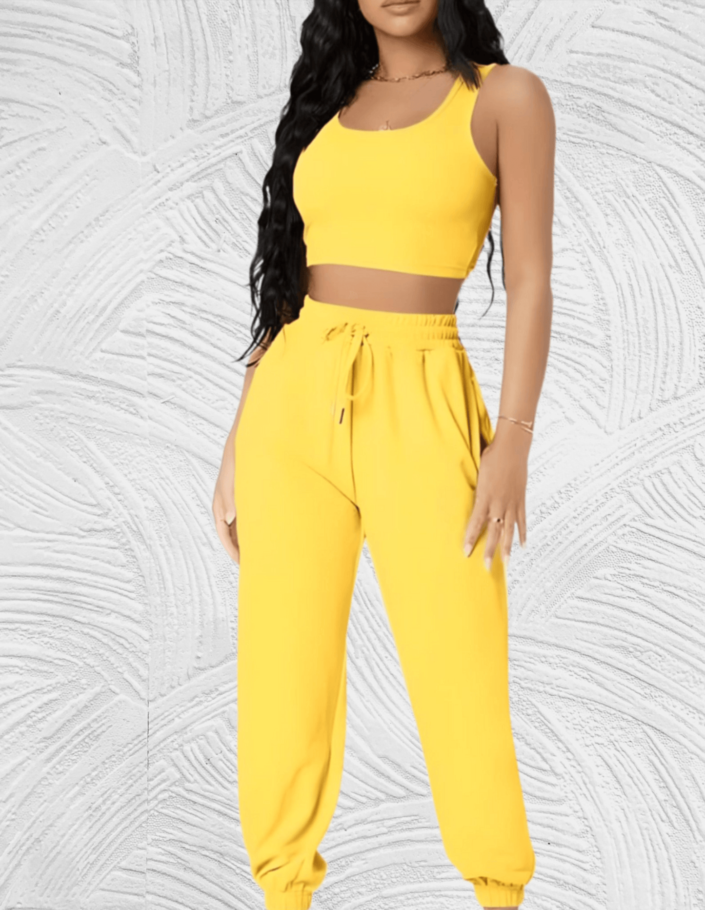 2-delige set met mouwloze crop top en losse broek met knoopsluiting