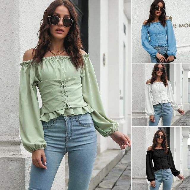 Ashley - Off-the-shoulder blouse met kanten voorkant