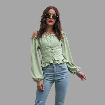 Ashley - Off-the-shoulder blouse met kanten voorkant