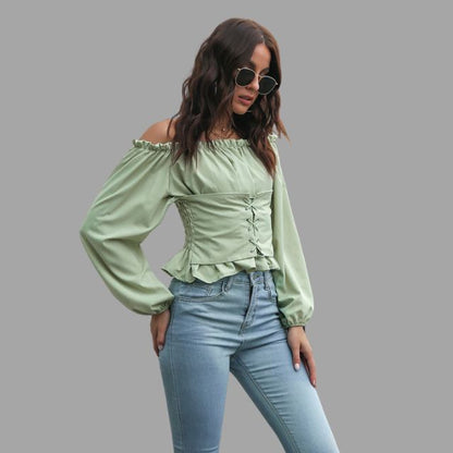 Ashley - Off-the-shoulder blouse met kanten voorkant