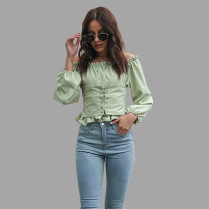 Ashley - Off-the-shoulder blouse met kanten voorkant