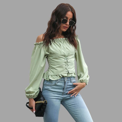 Ashley - Off-the-shoulder blouse met kanten voorkant