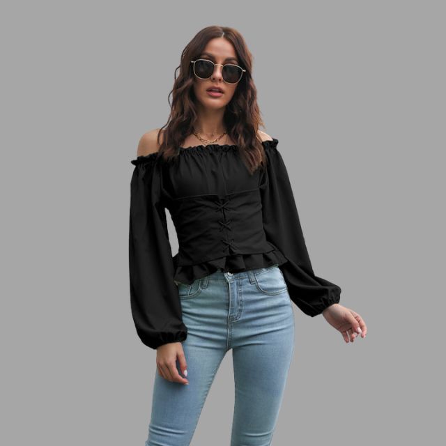 Ashley - Off-the-shoulder blouse met kanten voorkant