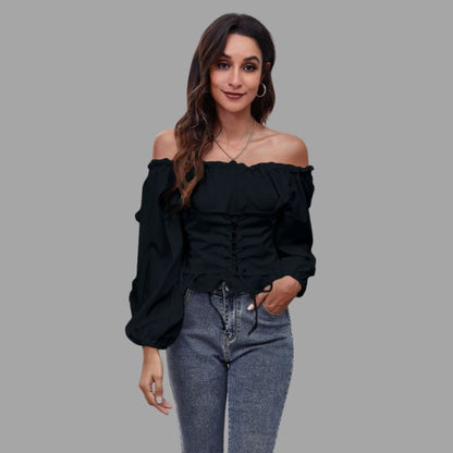 Ashley - Off-the-shoulder blouse met kanten voorkant