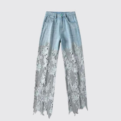 Cathleen - Denim broek met hoge taille en kanten details