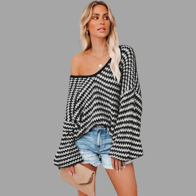 Bianca - Gebreide trui met off-the-shoulder dessin