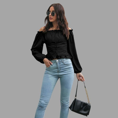 Ashley - Off-the-shoulder blouse met kanten voorkant