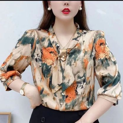 Chiffon blouse met halve mouwen