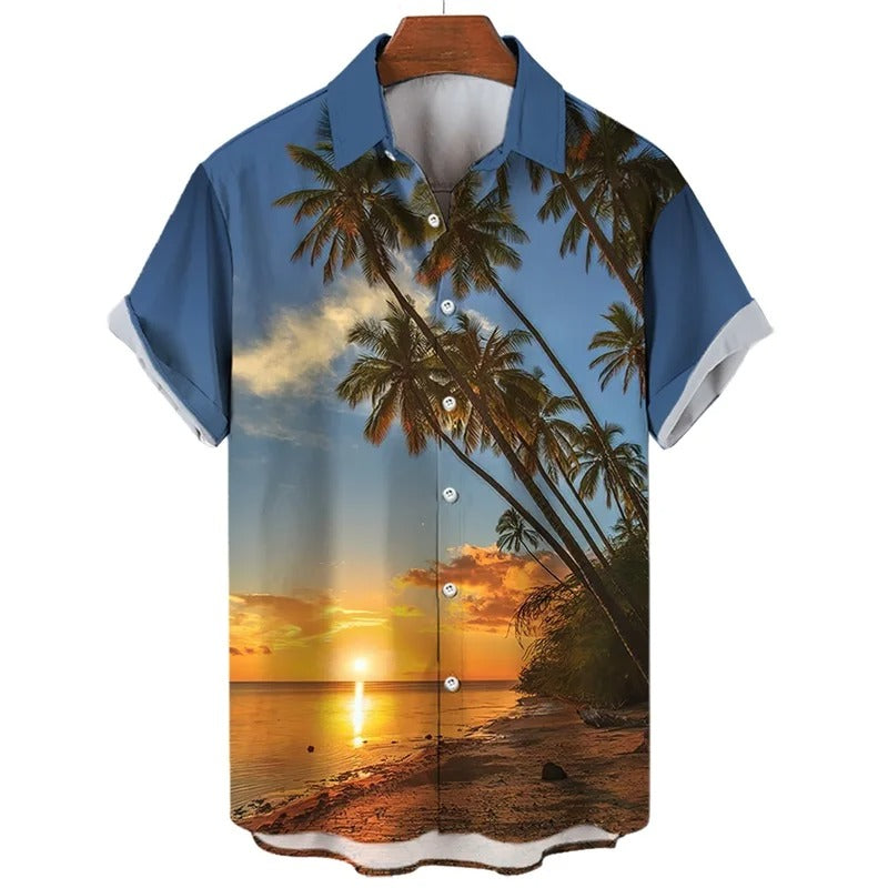 Amigo™ grafisch strand zonsondergang print Hawai overhemd