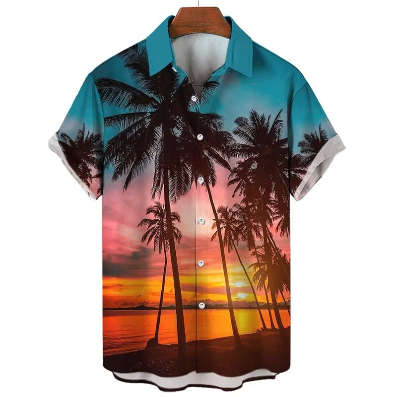 Amigo™ grafisch strand zonsondergang print Hawai overhemd