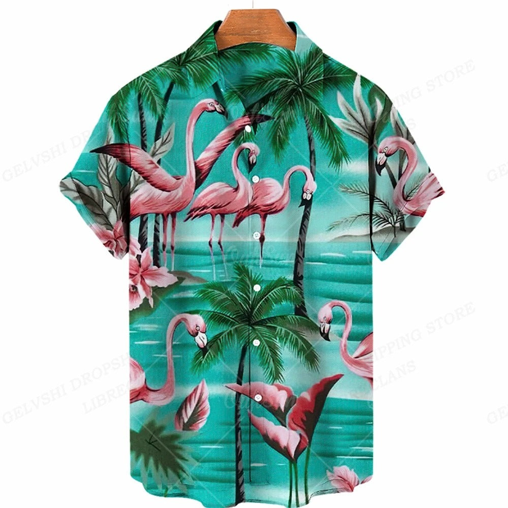 Amigo™ 3D flamingo bedrukt Hawai overhemd