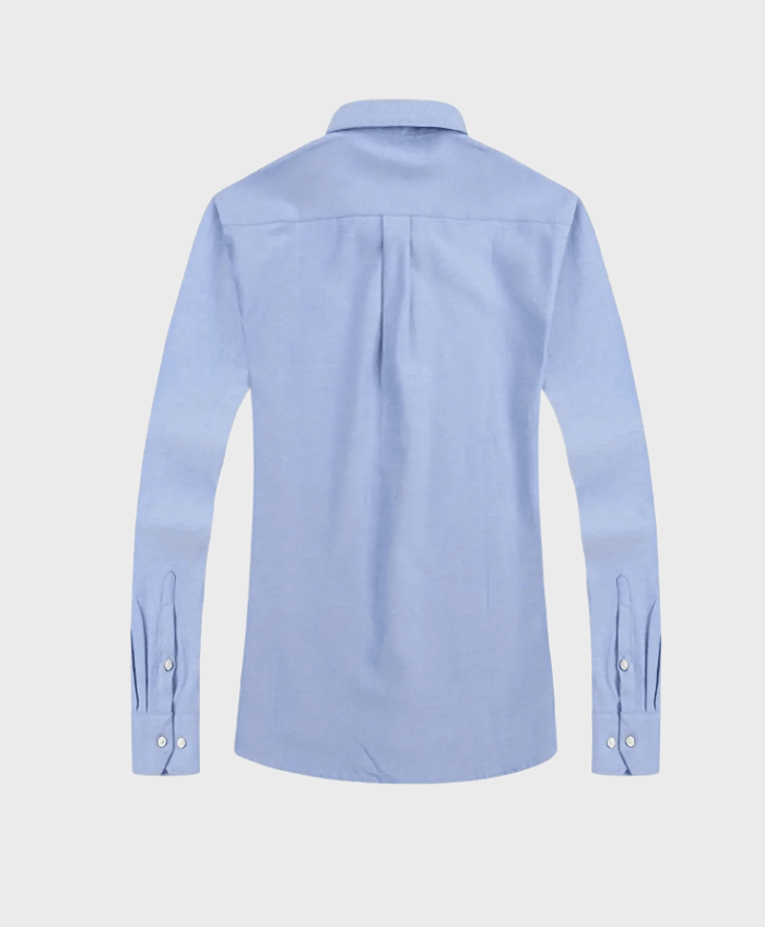 2-delige set blauwe blouse lange mouwen met linnen witte broek